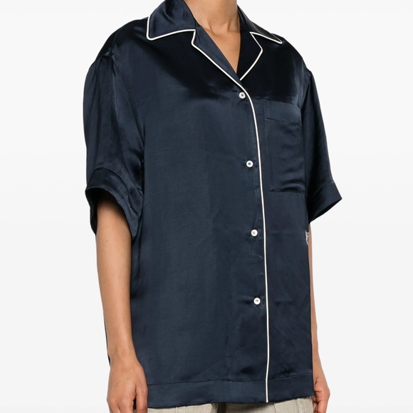 size XS (38) - PALM ANGELS MONOGRAM SATIN BOWLING SHIRT Navy - Picture 2 of 8